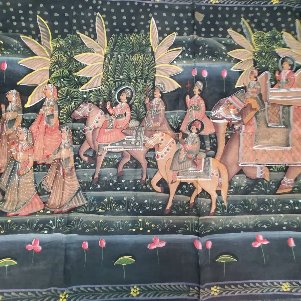 Vintage Tapestry Hand Painted India Traditional Royal Procession Scene 60x40